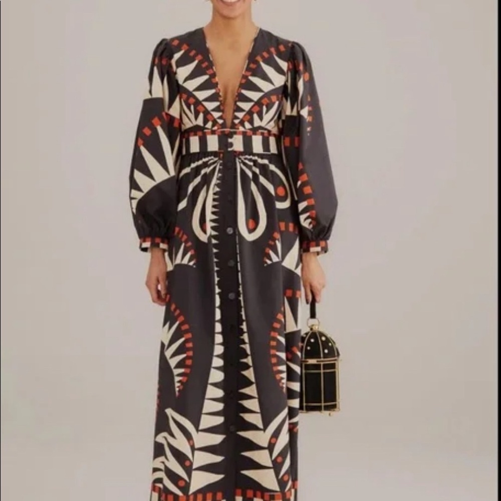 Coconut Grove Black V Neckline Puffed Sleeve Maxi